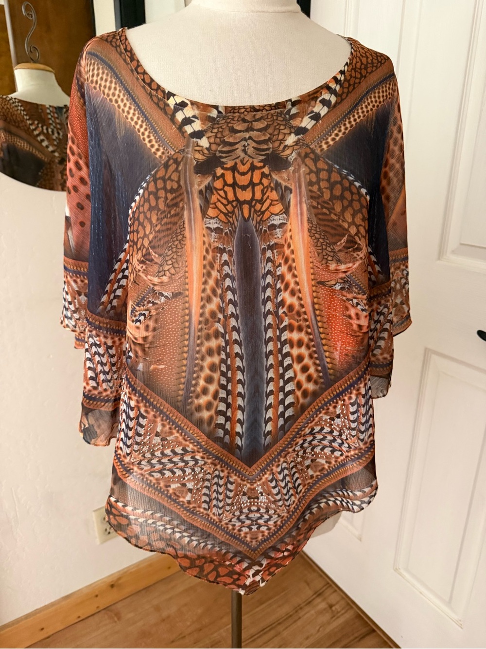 Apt. 9 Sheer Printed Tunic in Orange and Brown